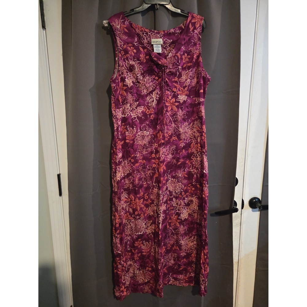 White Stag Red Floral Maxi Dress XL Sleeveless V-Neck Rayon Long